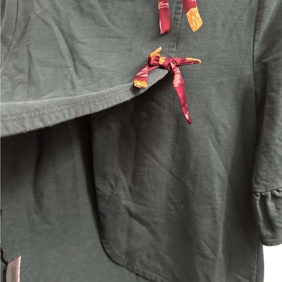 ModCloth boat neck 3/4 sleeve ruffle bow back top blouse Hinter Green Small - Picture 5 of 12